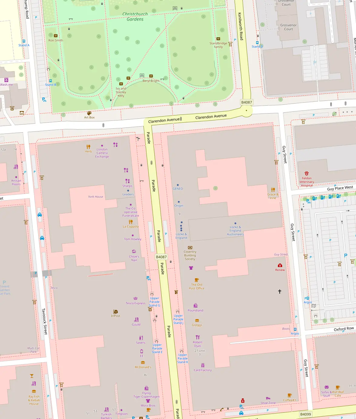 Street map showing Parade Collective at 7 and 9 Parade, Royal Leamington Spa